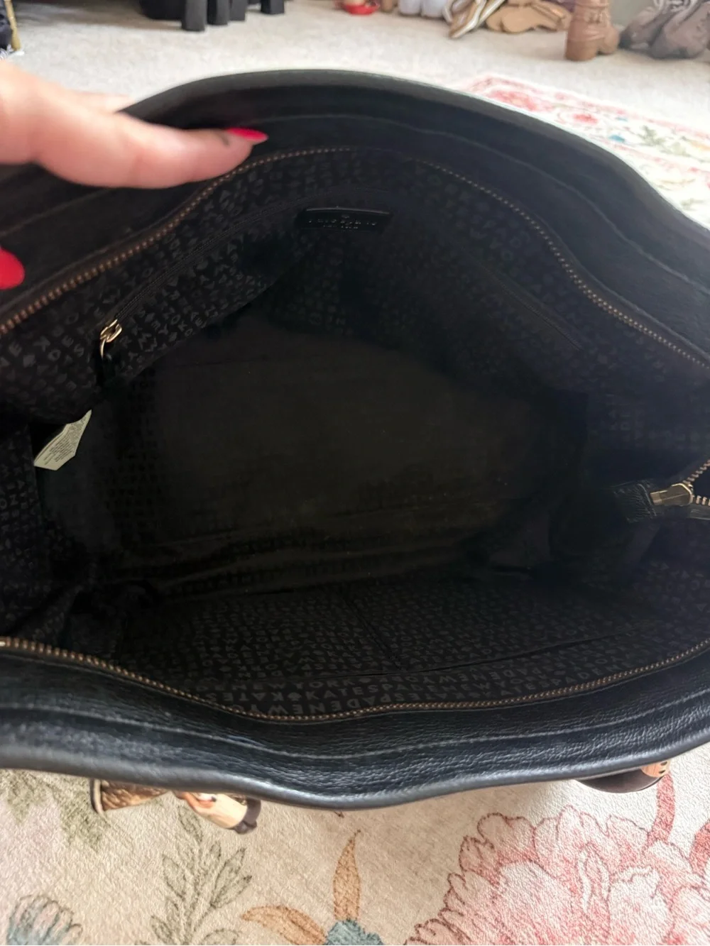 kate spade Black Tote with Leopard Pocket and Burgundy Tassel